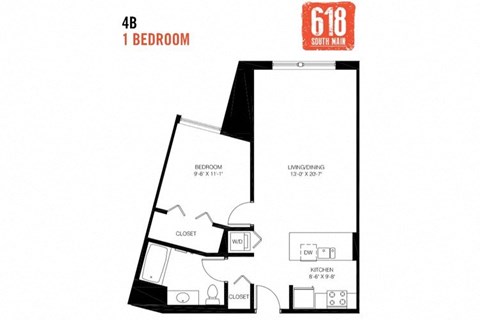 One Bedroom 1 Bath 777 sq. ft.